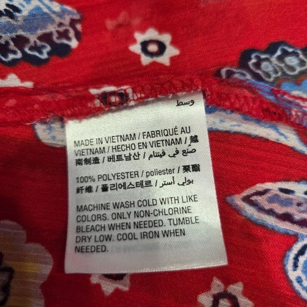 Style & Co Red Floral Paisley Semi-Sheer Popover Blouse Medium Boho Peasant Top - Picture 4 of 10